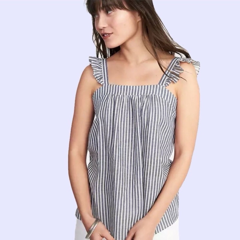 Old Navy Striped Blue and White Ruffle Straps Tank Top Women's Top Size Medium